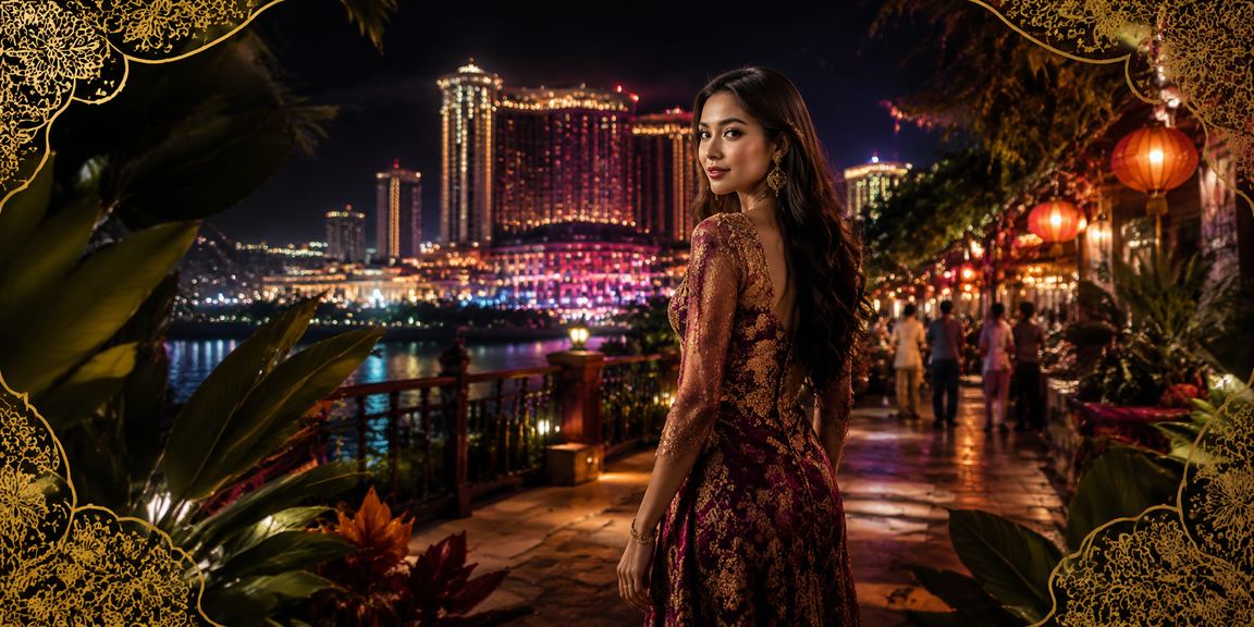 Suasana kasino hiburan Genting Highlands dengan motif batik Malaysia yang meriah