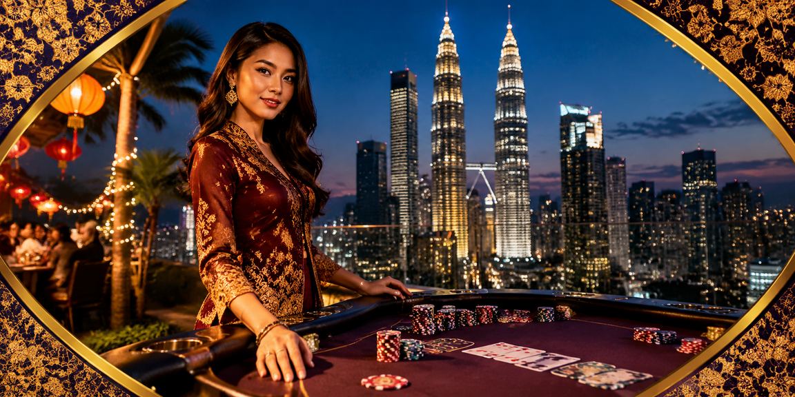 Permainan poker kasino 802 dengan latar belakang batik di Kuala Lumpur Malaysia